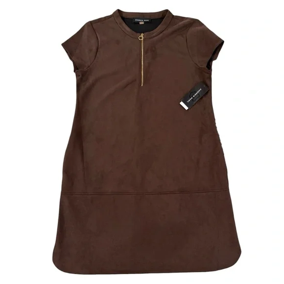 NWT Andrew Marc Chocolate Brown Suede Half Zip Dress w/Pockets - Women’s XL - Picture 1 of 13